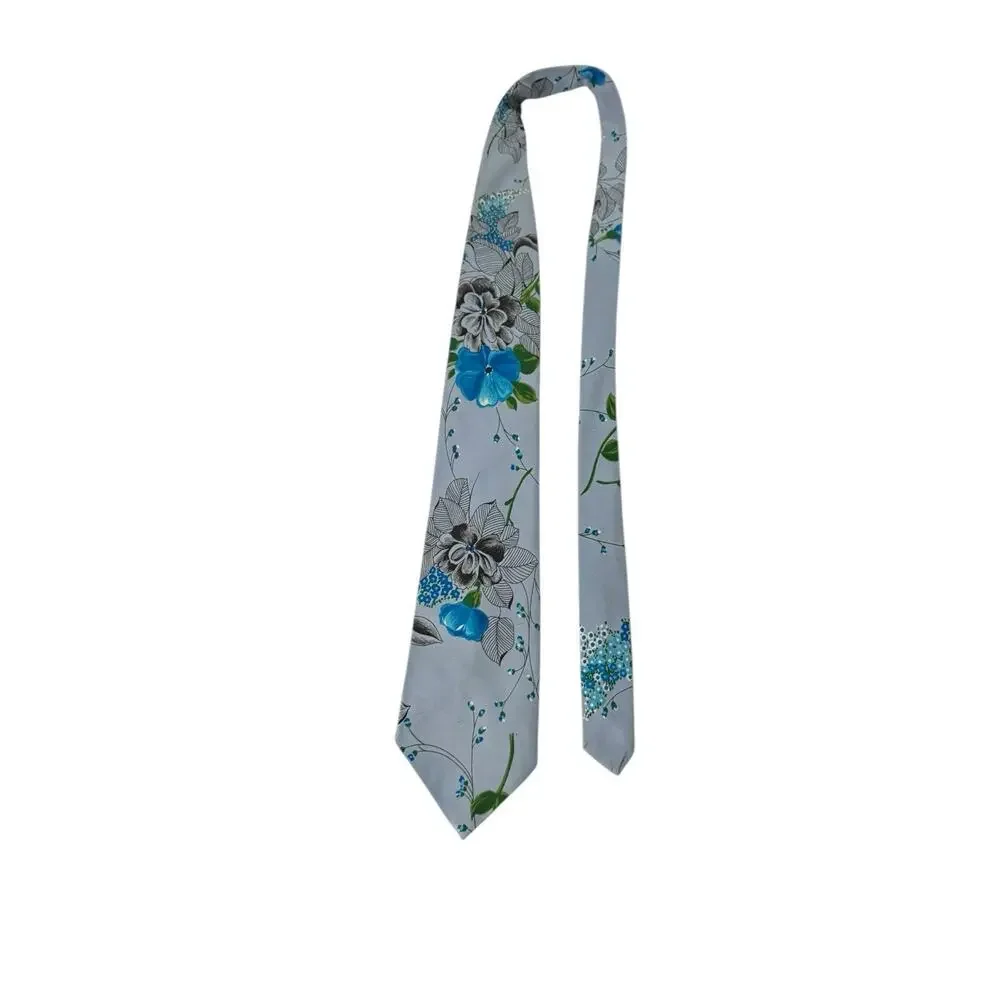 Vintage 60’s Joseph Horne Blue Floral Flowers Novelty Necktie